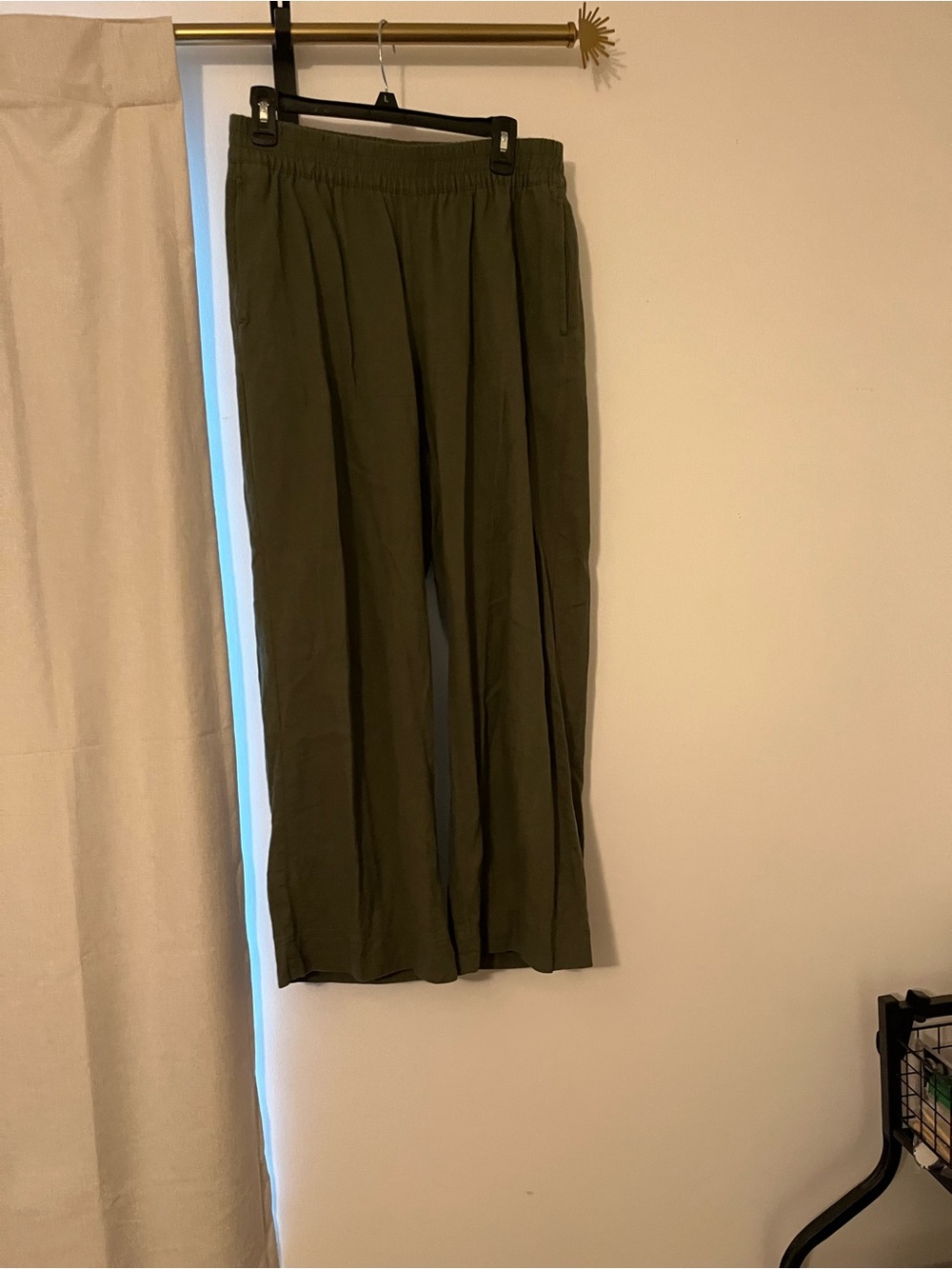 Olive Green Wide Leg Pull-On linen Pants